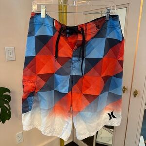 Hurley Board Shorts- Red and Blue Checks: Size 32